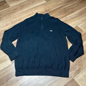 Lacoste Sweater Mens Size 6 Pullover 1/4 Zip Black Long Sleeve Cotton High Neck